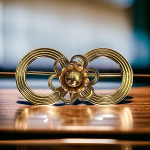 Antique Flower Brooch Gold Filled Pin Vintage Harry Iskin Brooch Double Circle Floral Brooch Antique Gold Filled Flower Pin Vintage Jewelry