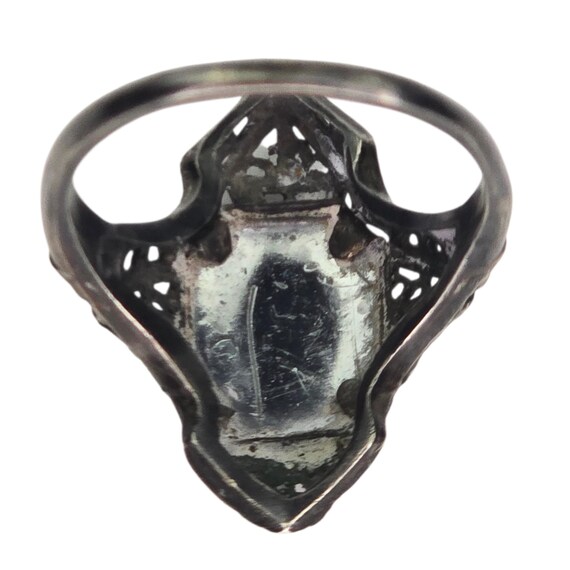 Vintage Signed Sterling Silver Filigree Art Deco Photo Sweetheart Mourning Ring Size 6 Unique Memorial Keepsake Lady Woman Photo Jewelry View 5