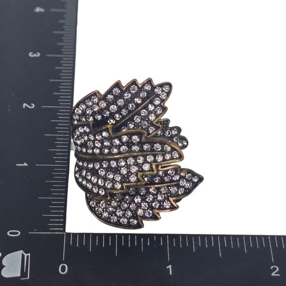 Vintage Large Rhinestone Leaf Statement Ring Bras… - image 8