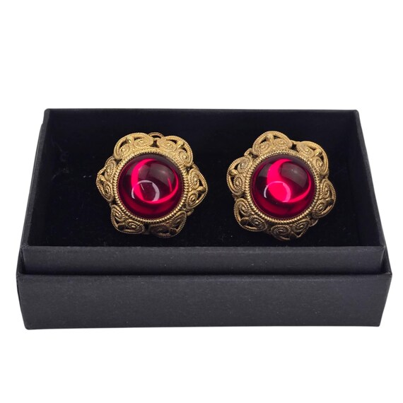 Vintage Signed Miriam Haskell Gold Tone Red Gripo… - image 4