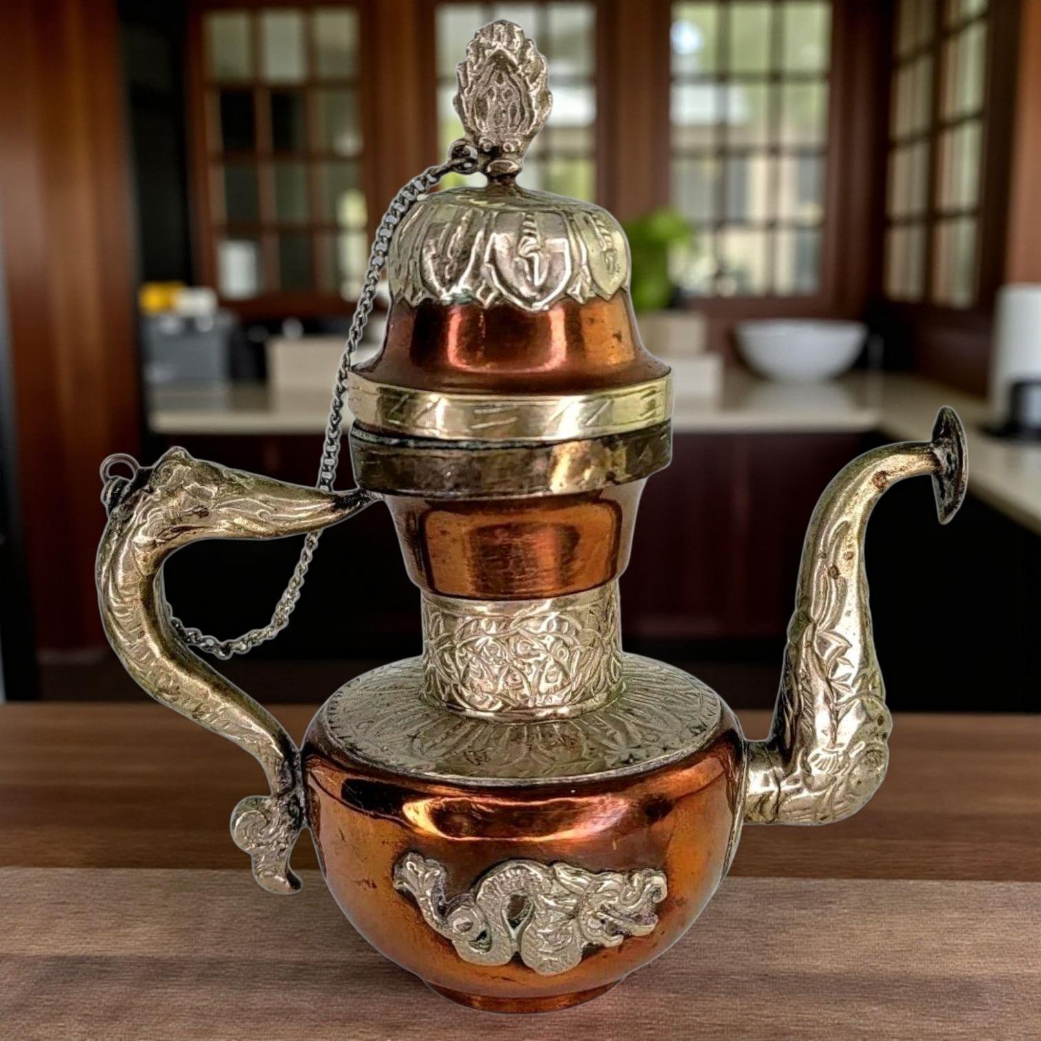 アンティーク装飾銅＆銀金属チベットティーポットアンティーク銅