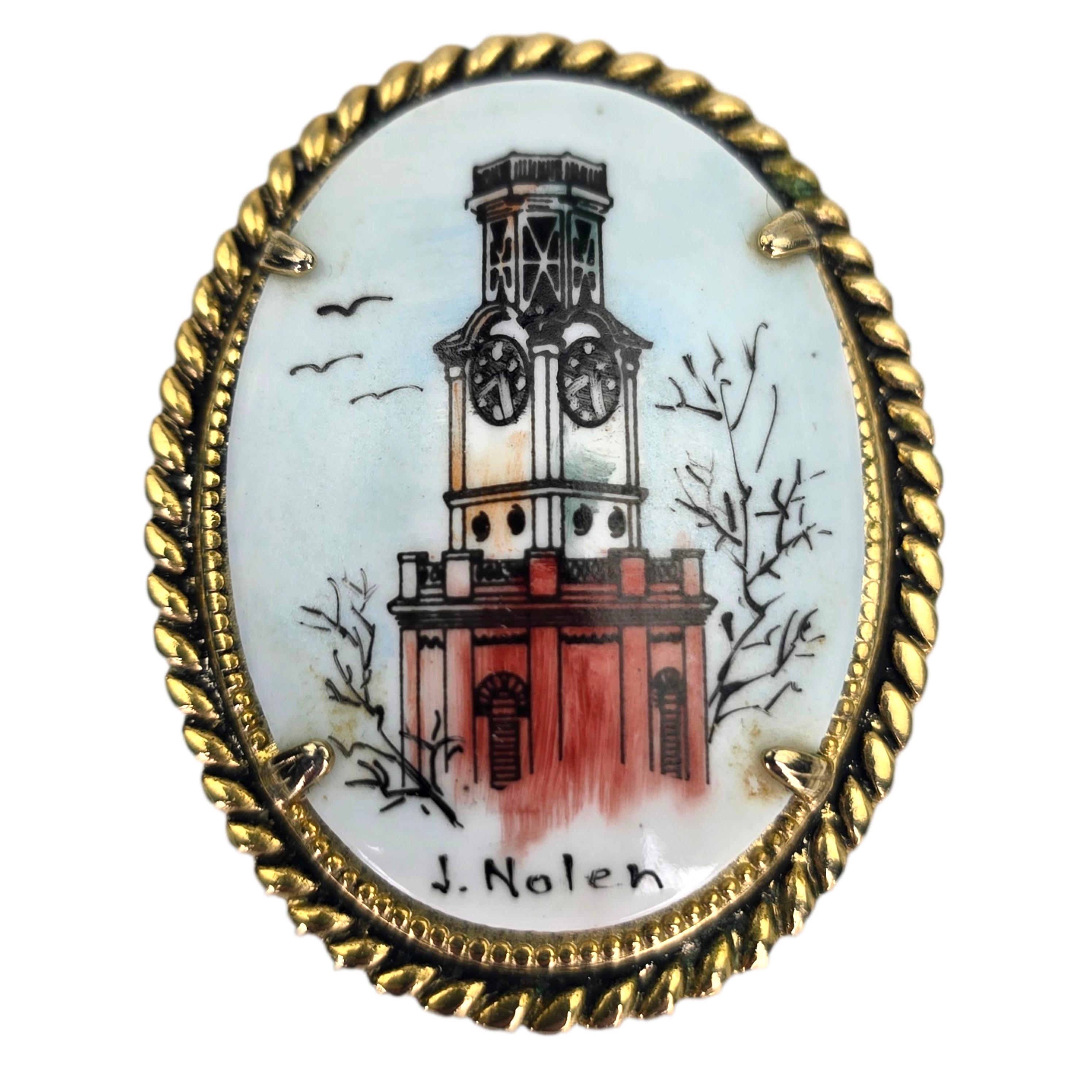 Vintage Unique Joyce Nolen Signed Hand Painted Porcelain Brooch 