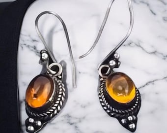 Vintage Sterling Silver Baltic Amber Drop Dangle Earrings Sterling Silver Amber Earrings Dangle 925 Amber Jewelry Vintage Amber and Sterling