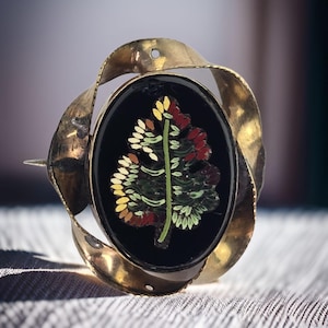 Antique Victorian Gold Filled Italian Micro Mosaic Leaf Brooch Antique Micromosaic Gold Filled Brooch Italy Mosaic Art Glass Pin Antique GF