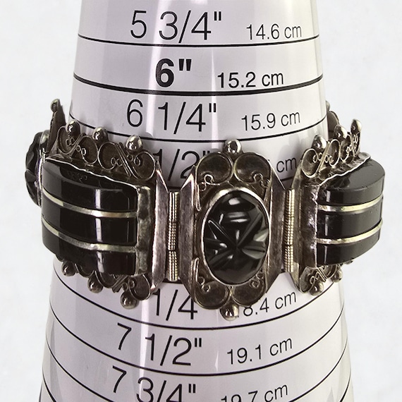 アクセサリー silver 925 ONYX vintage bracelet Vintage Filigree Black Onyx 925 Sterling Silver Link