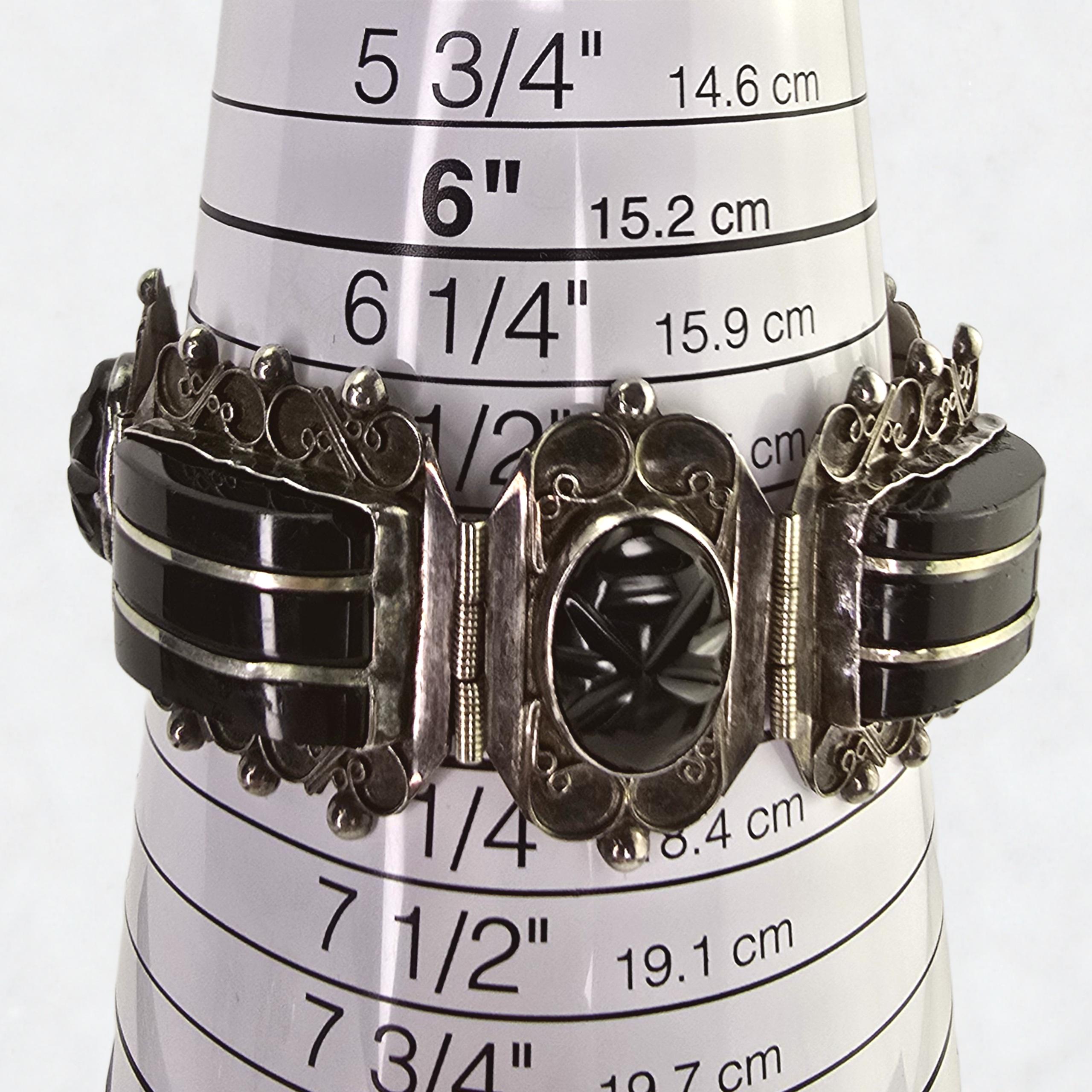Vintage Black Onyx Sterling Bracelet Vintage Silver Black