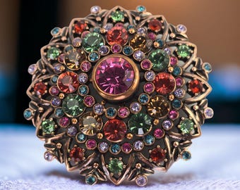 Pendentif Broche Joan Rivers San Lorenzo - Perle Grise Et Cristal - Or Multi-ton - Neuf Sans Boîte