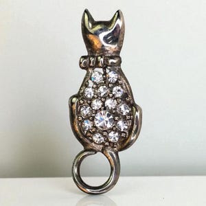 Vintage Midcentury Silver Tone Rhinestone Cat Brooch Vintage Kitty Cat Pin Gift for Cat Lover Gift Vintage Rhinestone Cat Jewelry Cat Gift