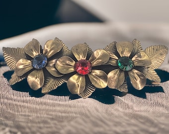 Broche Fantaisie Ancienne - Guirlande De Fleurs - Bijou Vintage - Occasion