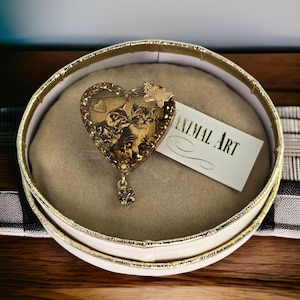 Vintage Cat Brooch John Wind Maximal Art Brooch French Signed Kitty Brooch Crystal Heart Brooch Cat Lover Gift Vintage Designer Jewelry Pin