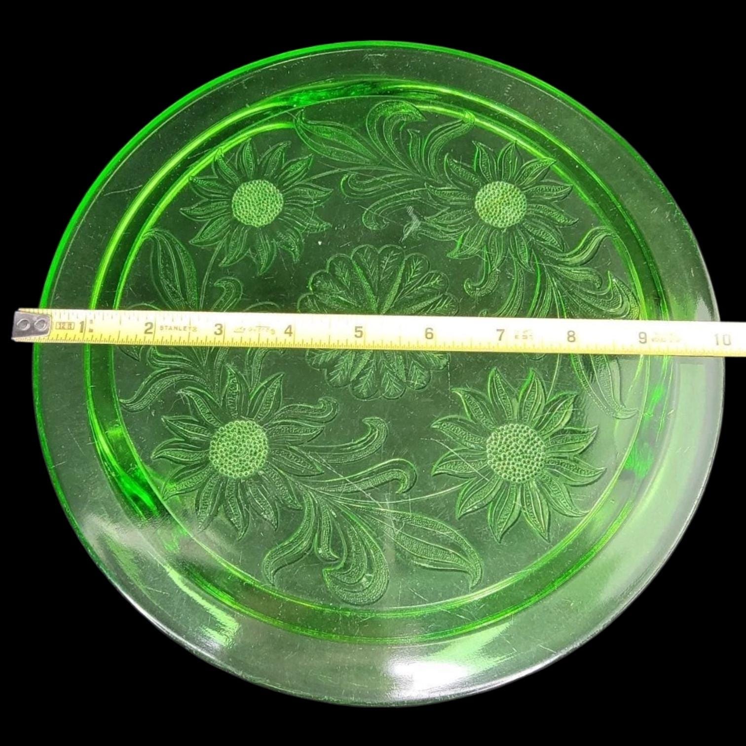 ヴィンテージ ジャネット サンフラワー ウランガラス ケーキプレート