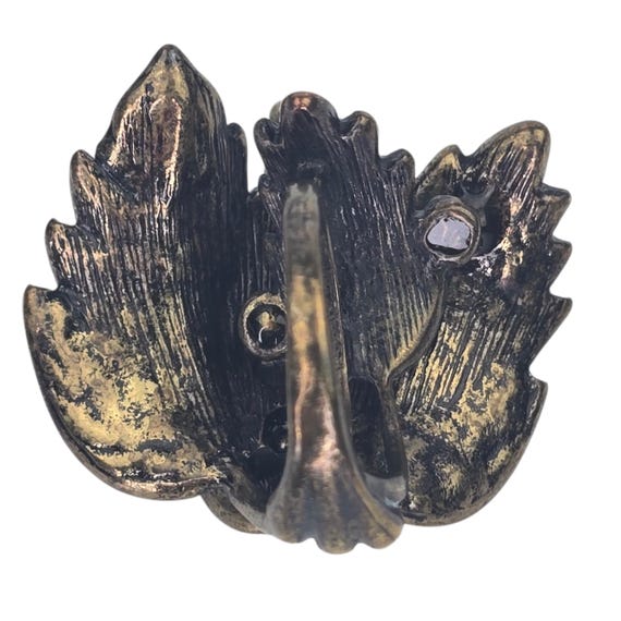 Vintage Large Rhinestone Leaf Statement Ring Bras… - image 6