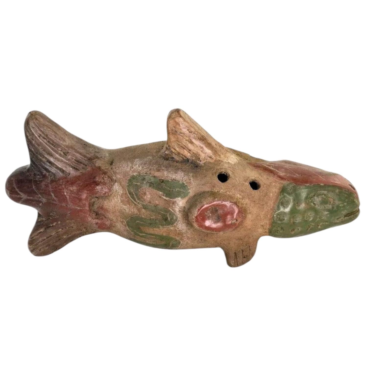 Vintage Terracotta Clay Folk Art Pottery Fish Flute Handmade