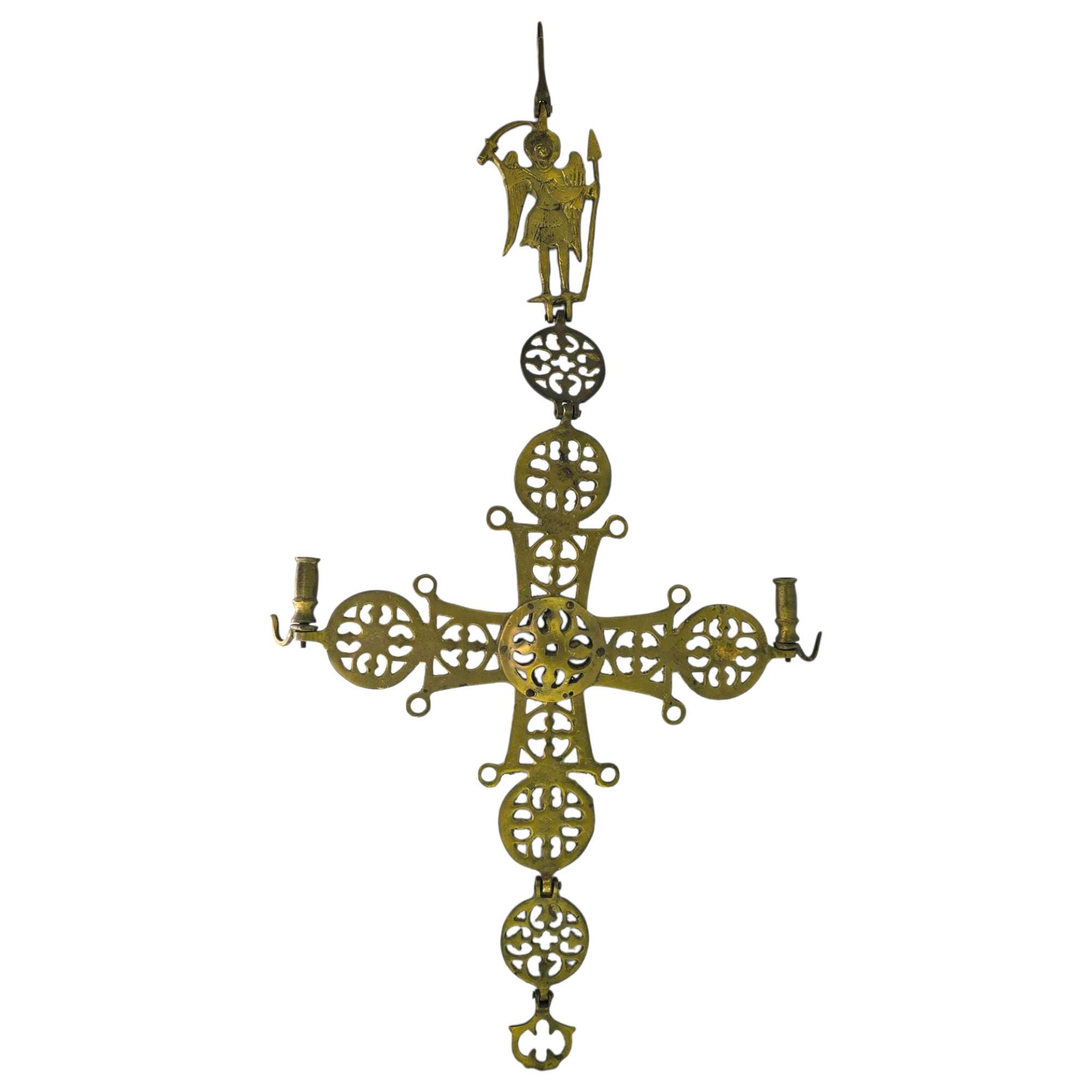 アンティーク　GREECE 飾り Antique Byzantine Brass Hanging Wall Cross Greek Archangel Micheal