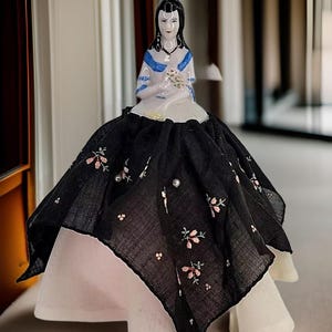 Antique Porcelain Half Doll Pin Cushion Vintage Lady Pin Cushion Unique Doll Black Dress Sewing Doll Unique Pin Cushion Sewing Room Decor