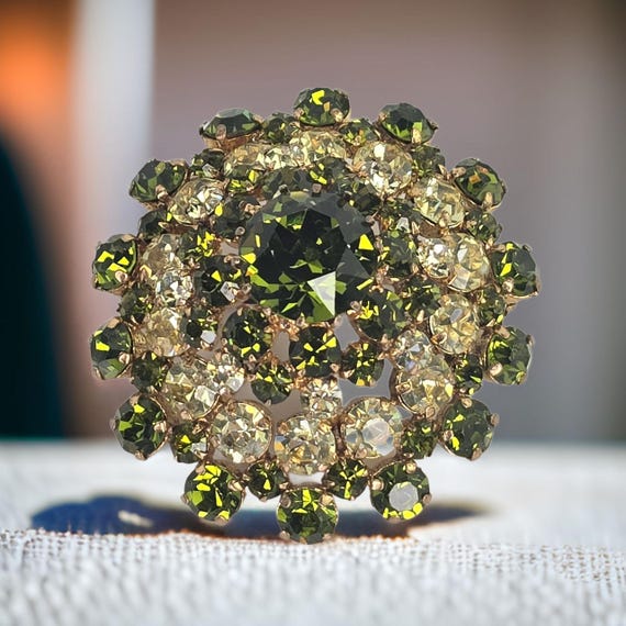 Vintage Austrian Crystal Rhinestone Dome Brooch V… - image 1