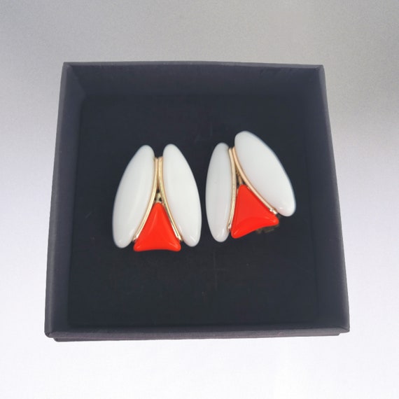 Vintage Art Deco Earrings Orange Retro Jewelry Or… - image 3