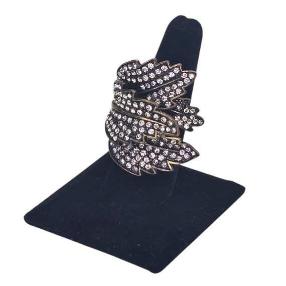 Vintage Large Rhinestone Leaf Statement Ring Bras… - image 2