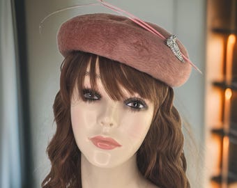 Vintage Pink Fur Hat Midcentury Womens Pink Winter Hat