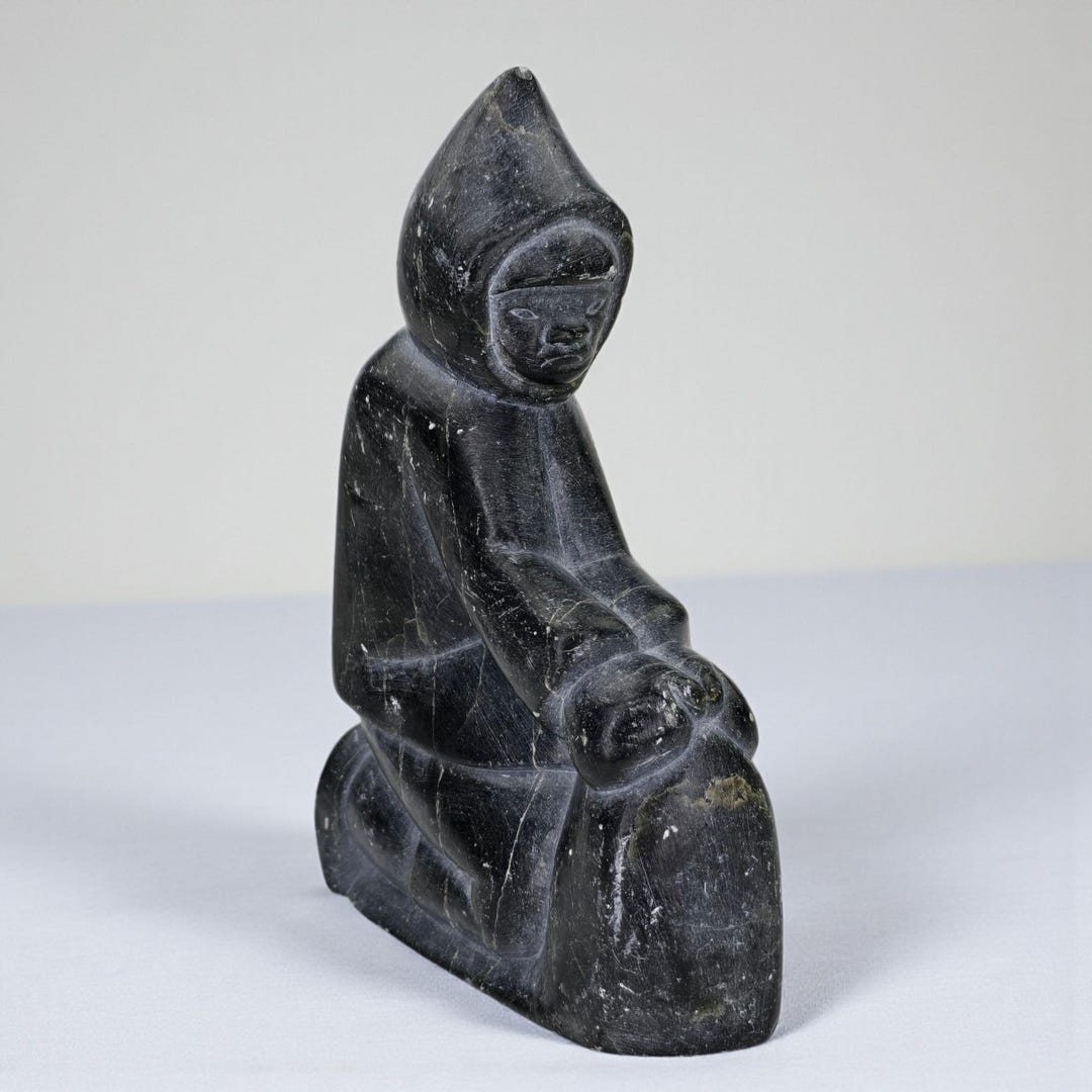 イヌイット SOAP Stone デスクライト　Siku 希少　ヴィンテージ Vintage Inuit Joanasie Nowkawalk Signed Soapstone Sculpture