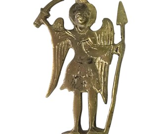 Antique Byzantine Brass Hanging Wall Cross Greek Archangel Micheal