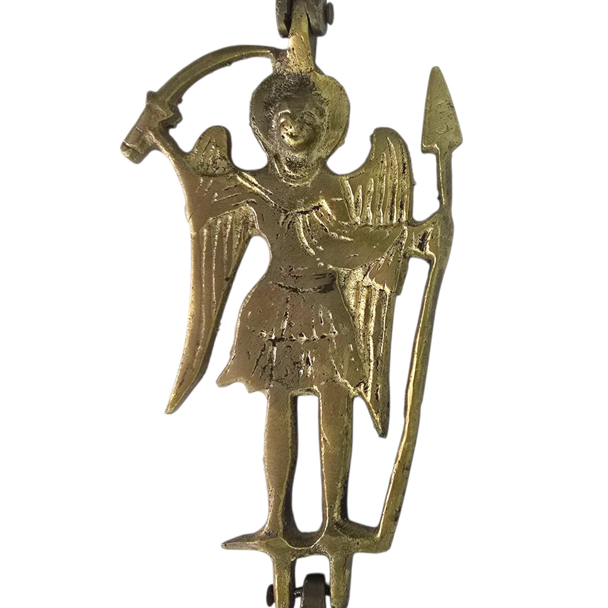 Antique Byzantine Brass Hanging Wall Cross Greek Archangel Micheal