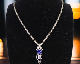 Vintage sterlingzilver blauwe lapis lazuli en paarse amethist hanger ketting sterlingketting amethist en lapis hanger sterling ketting