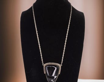 Vintage Onyx Sterling Silver Mayan Pendant Necklace 925 Vintage Aztec Pendant Necklace Onyx Pendant Unique Vintage Mexico Silver Pendant