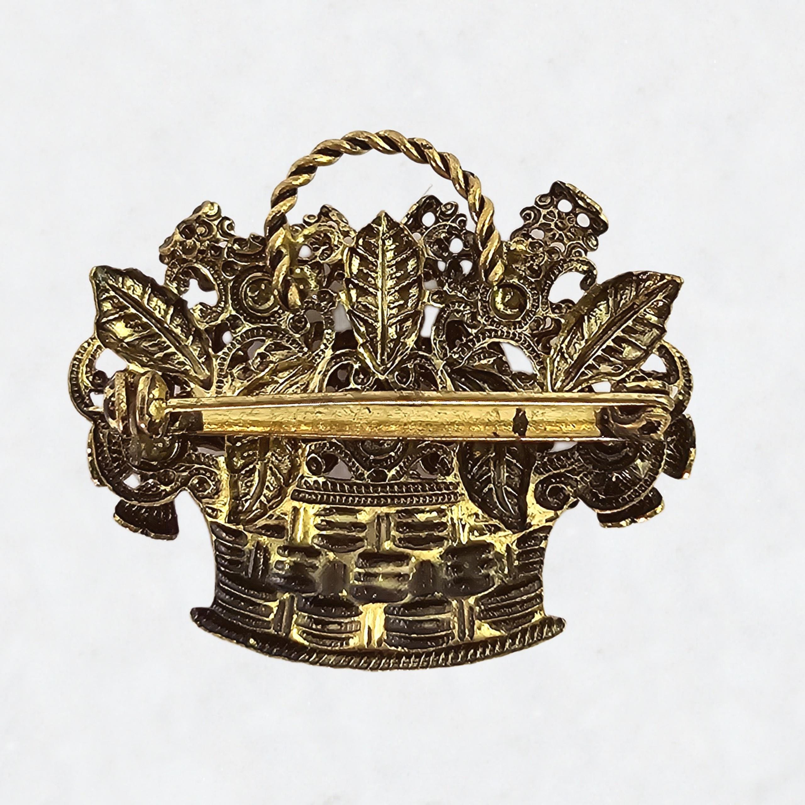 かなさん様希少！Czechoslovakiaヴィンテージブローチ9544 Vintage Flower Basket Brooch Vintage Czech Brooch Rhinestone