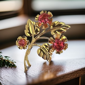Vintage Rosa Blumen Brosche Gold Ton Vintage Schmuck Rosa und Gold Blume Pin Große Retro Schmuck Geschenk Rosa Vintage Blumen Brosche MCM