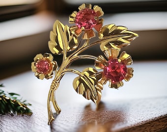 Grande Broche Vintage Deux Roses Doré - 11,4 Cm - État Quasi Neuf - Origine France