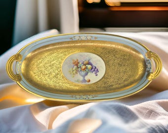 Antique Pickard China Gold Etched Hand Painted Serving Dish