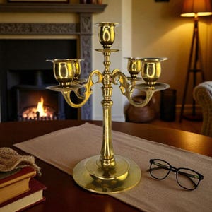 Vintage Brass Candelabra 5 Candle Stick Holder Brass Hollywood Regency Candelabra Midcentury Candlestick Holder Brass Centerpiece MCM Decor