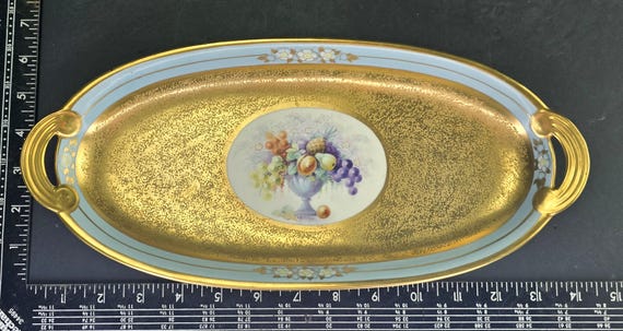Antique Pickard China Gold Etched Hand Painted Serving Dish