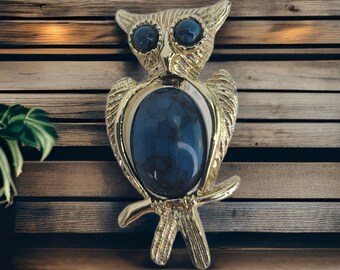 Broche vintage Jelly Belly Owl, bijoux hibou vintage, épingle vintage, bijoux Jelly Belly du milieu du siècle, bleu chouette, cadeau pour amateur de chouettes MCM