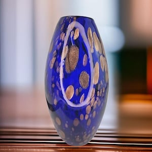 Vintage Murano Art Glass Vase Cobalt Blue with Gold Fleck Murano Vase Aventurine Art Glass Vase Blue and Gold Italian Art Glass Vase Italy