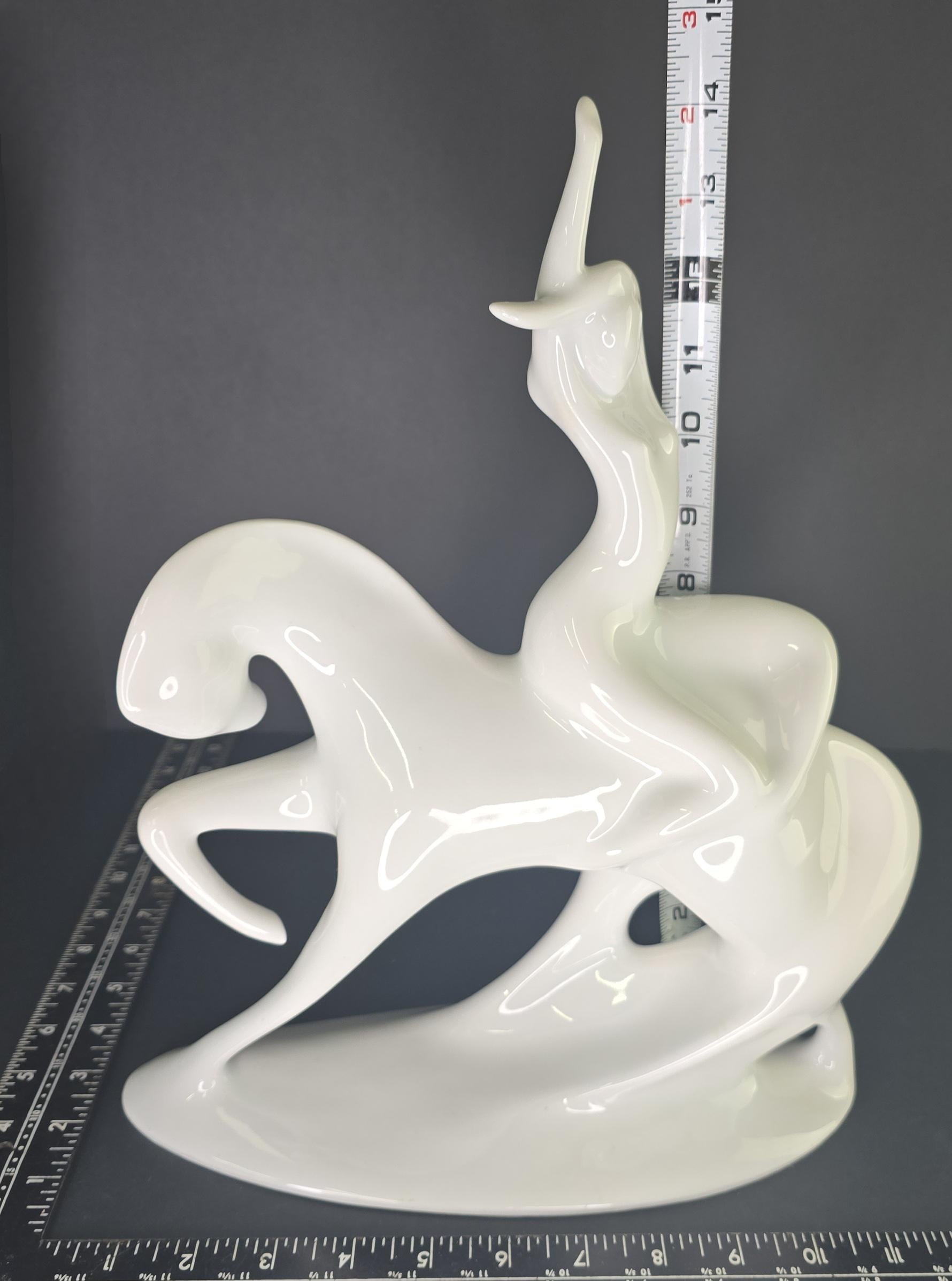 Vintage Jaroslav Jezek Porcelain Lady Godiva Riding White Horse