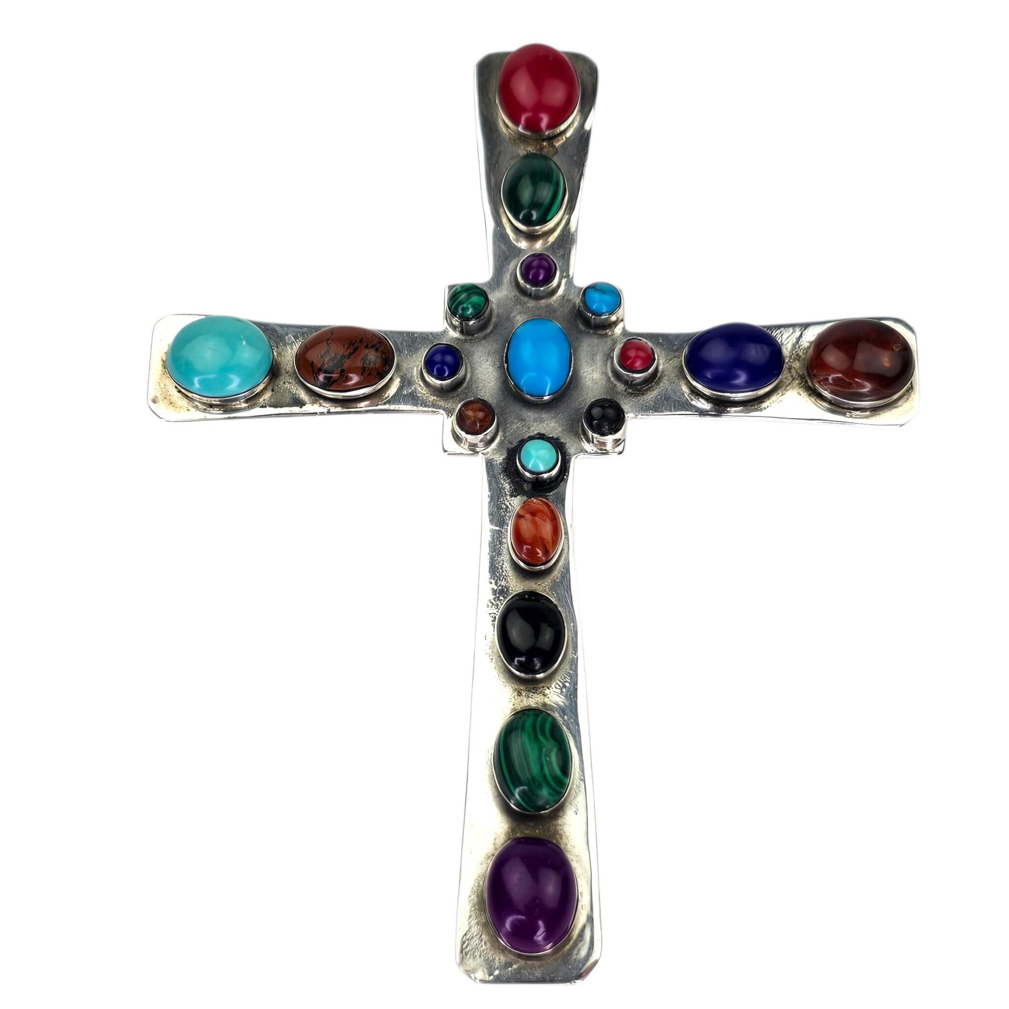 Vintage Large Signed HOB Mexico Sterling Silver Cross Pendant ...