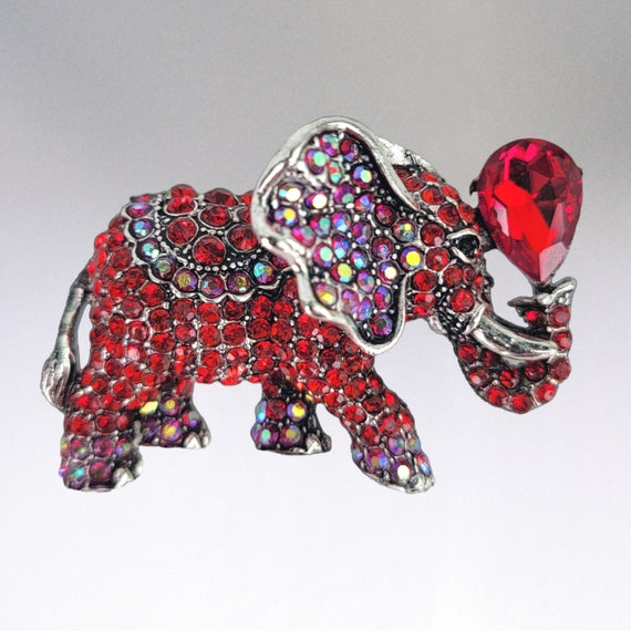 Sparkly Red Elephant Brooch Pin With Red Rhinesto… - image 2