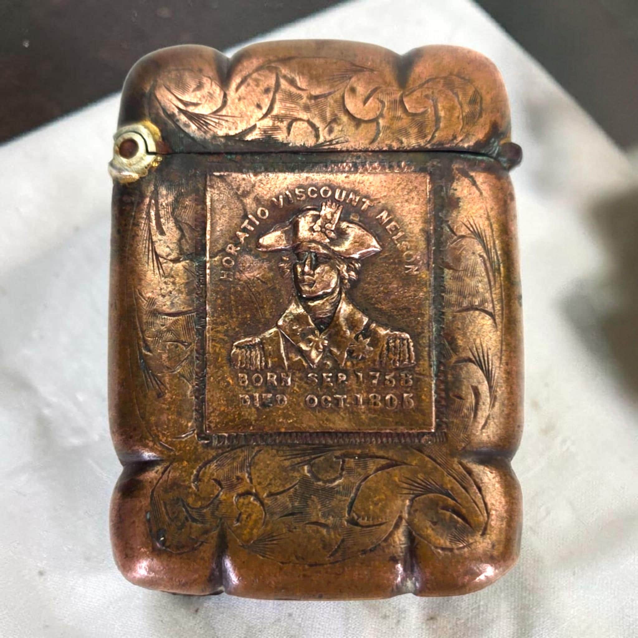 Rare Antique Victorian Copper Vesta Match Safe Case Holder Unique