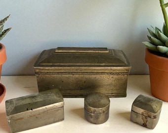 Antique Etched Brass Box Set 4 Unique Antique Tobacco Boxes Brass Trinket Keepsake Box Set Filipino Brass Etched Betel Nut Tobacco Box Set
