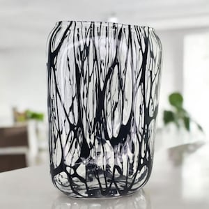 Vintage Large Modernist Handblown Murano Style Vase Unique Tall Black Expressionistic Vase Midcentury Art Glass Vase Black Splatter Vase MCM