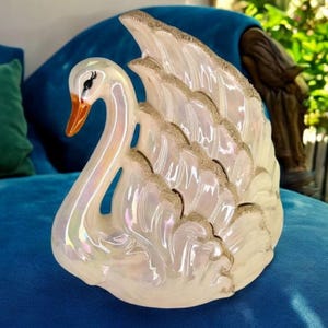 Vintage 1950s Kitsch Swan Ceramic Planter Midcentury Decor Unique Candle Holder Vintage Lusterware Swan Planter MCM Decor Kitschy Vintage