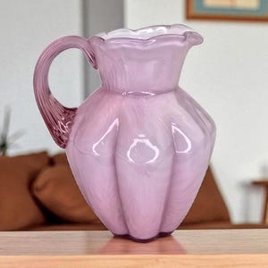 Vintage Signed Fenton Pink Rose Glass Pitcher Fenton Glass Pink Fern Overlay White Pink Fenton Glass Vase Mauve Lilac Glass Pitcher Vintage
