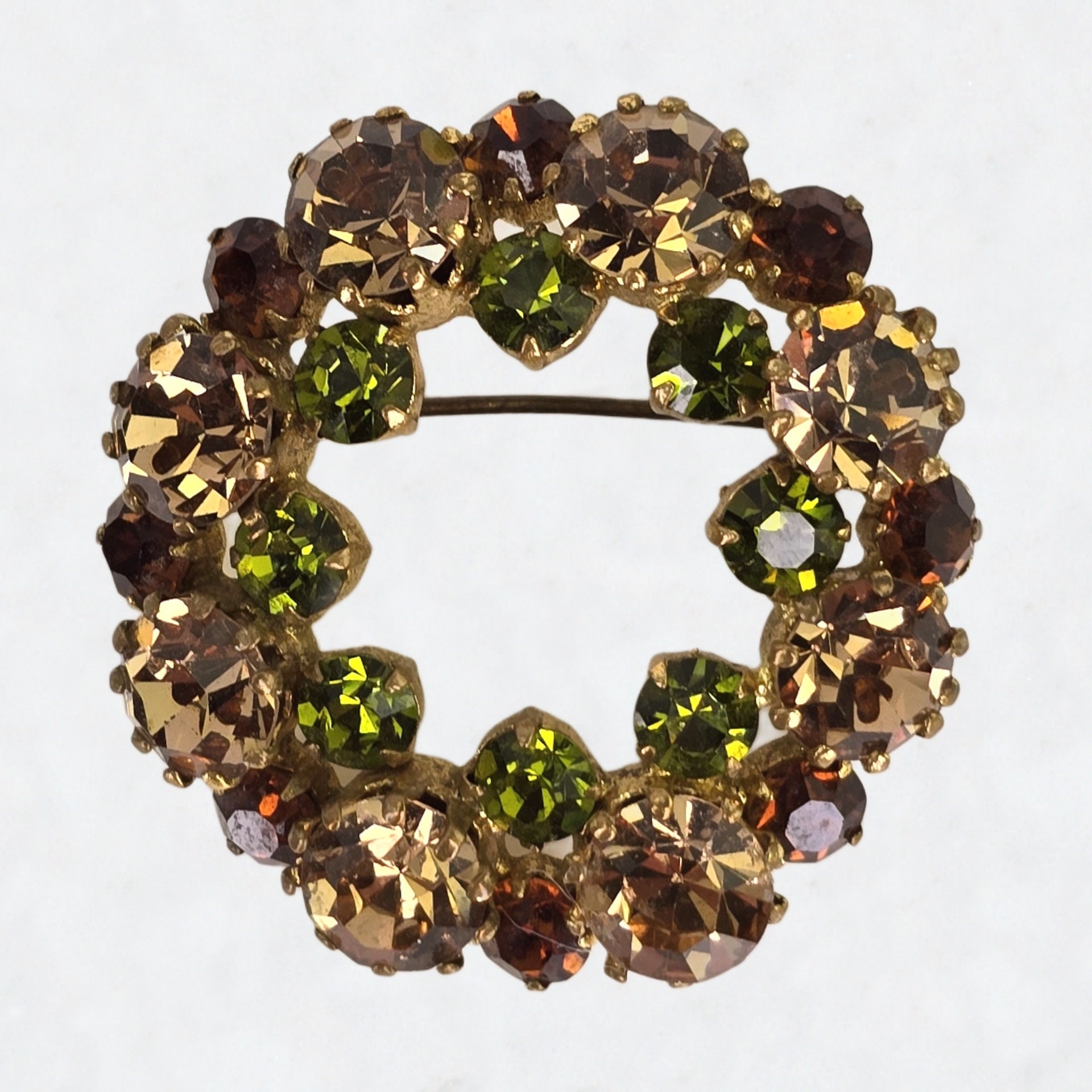 Vintage Autumn Wreath Brooch Fall Colors Rhinestone Brooch Amber and ...