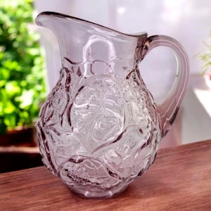 Vintage Fenton Dusty Rose Water Lily Pitcher Pink Fenton Glass Pitcher Cottage Core Kitchen Pink Floral Fenton Vase Pink Glass Vintage Decor