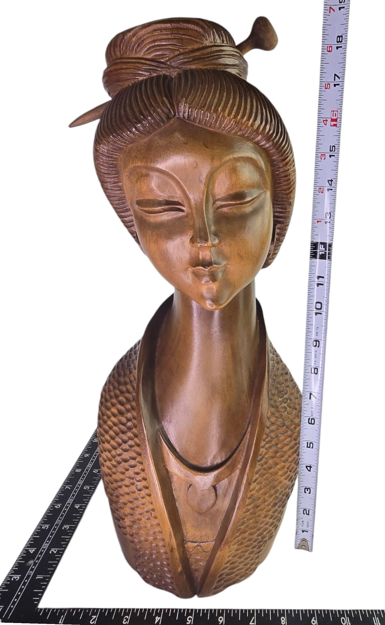 ヴィンテージ 大型 木彫り 芸者 胸像 ミッドセンチュリー 木製 日本人