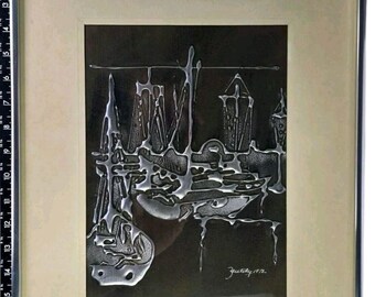 Vintage Joel Zaretsky Signed Contemporary Modernist Mixed Media