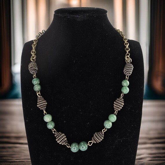 Vintage Jade Necklace Vintage Boho Green Necklace Midcentury Jade