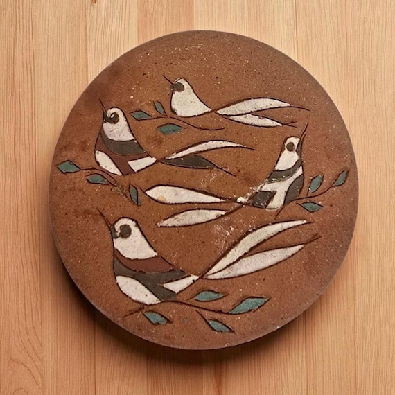 Vintage Signed Native American Folk Art Clay Bird Brooch Unique Handmade Clay Signed Bird Art Brooch Hand Carved Clay Nature Lover Pin Birds